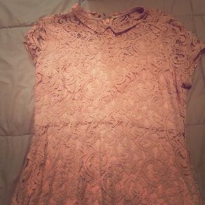 Eva Mendes Peter Pan collar pink lace dress